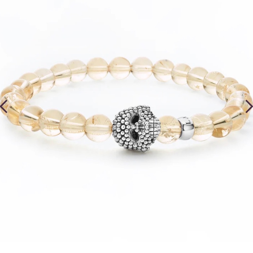 NWT Lagos Sterling Silver Anthem Citrine Skull Bead Stretch Bracelet Size 8 RARE